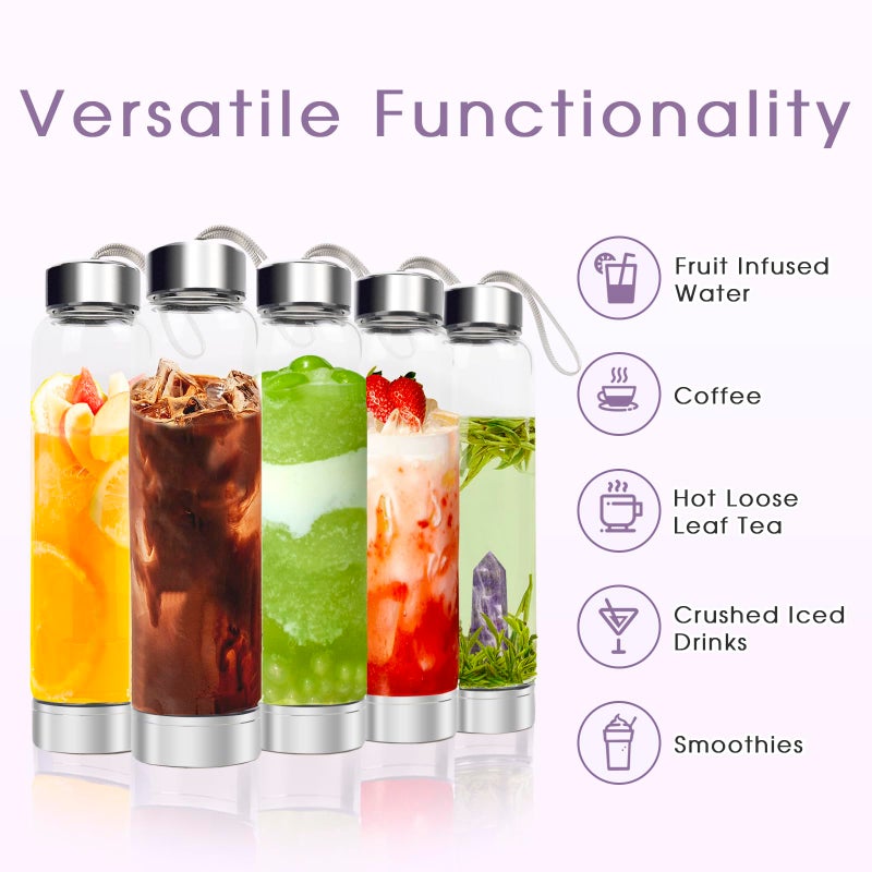 ChezMax Crystal Glass Water Bottle Energy Quartz Gemstone Water Bottle with Changeable Natural Crystal Center for Healing and Wellness - Image 4